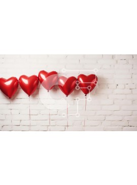 Intra Συλλεκτικό Ξύλινο Παζλ Plywood  4mm - Κόκκινα μπαλόνια σε σχήμα καρδιάς που κρέμονται από έναν λευκό τουβλότοιχο Σε Ξύλινο Κουτί - Διαστάσεις Puzzle: 10x10 cm – 25 κομμάτια