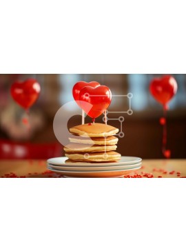 Σετ των 2 Intra Συλλεκτικό Ξύλινο Παζλ Plywood  4mm - Στοίβα από τηγανίτες με κόκκινα μπαλόνια Σε Ξύλινο Κουτί - Διαστάσεις: 10x10 cm – 25 κομμάτια