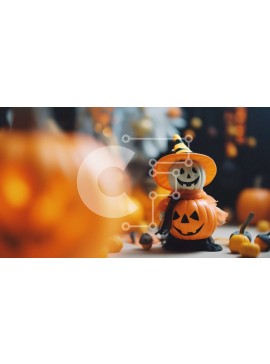 Intra Συλλεκτικό Ξύλινο Παζλ Plywood  4mm - Εορταστικό παιχνίδι κολοκύθας με καπέλο Jack-o'-Lantern στο τραπέζι Σε Ξύλινο Κουτί - Διαστάσεις Puzzle: 10x10 cm – 25 κομμάτια