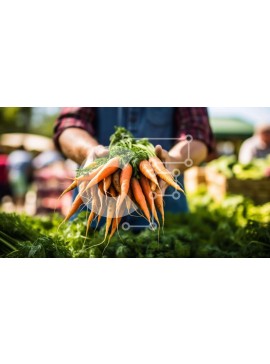 Σετ των 2 Intra Συλλεκτικό Ξύλινο Παζλ Plywood  4mm - Άτομο που κρατά τσαμπιά καρότα σε μια υπαίθρια αγορά Σε Ξύλινο Κουτί - Διαστάσεις: 10x10 cm – 25 κομμάτια