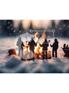 Intra Συλλεκτικό Ξύλινο Παζλ Plywood  4mm - Ομάδα ειδωλίων που συγκεντρώθηκαν γύρω από μια φωτιά στο χιόνι Σε Ξύλινο Κουτί - Διαστάσεις Puzzle: 10x10 cm – 25 κομμάτια