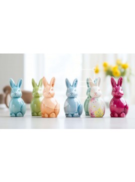 Intra Συλλεκτικό Ξύλινο Παζλ Plywood  4mm - Πολύχρωμα κεραμικά ειδώλια λαγουδάκι στο τραπέζι Σε Ξύλινο Κουτί - Διαστάσεις Puzzle: 10x10 cm – 25 κομμάτια