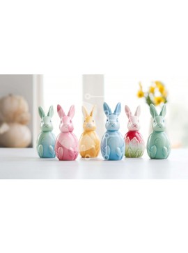 Intra Συλλεκτικό Ξύλινο Παζλ Plywood  4mm - Πολύχρωμα κεραμικά ειδώλια και λουλούδια λαγουδάκι στο τραπέζι Σε Ξύλινο Κουτί - Διαστάσεις Puzzle: 10x10 cm – 25 κομμάτια