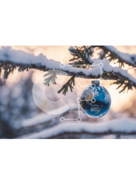 Intra Συλλεκτικό Ξύλινο Παζλ Plywood  4mm - Χιονισμένο κλαδί δέντρου με στολίδι με γήινη σφαίρα Σε Ξύλινο Κουτί - Διαστάσεις Puzzle: 10x10 cm – 25 κομμάτια