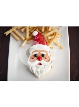 Σετ των 2 Intra Συλλεκτικό Ξύλινο Παζλ Plywood  4mm - Σάντουιτς σε σχήμα Άγιου Βασίλη με πατάτες τηγανιτές Σε Ξύλινο Κουτί - Διαστάσεις: 10x10 cm – 25 κομμάτια