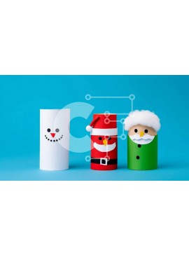 Intra Συλλεκτικό Ξύλινο Παζλ Plywood  4mm - Διακοσμητικά ρολά χαρτιού υγείας: Άγιος Βασίλης, Χιονάνθρωπος και Τάρανδος Σε Ξύλινο Κουτί - Διαστάσεις Puzzle: 10x10 cm – 25 κομμάτια