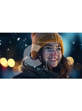 Intra Συλλεκτικό Ξύλινο Παζλ Plywood  4mm - Χαμογελαστή γυναίκα στο χιόνι με κουκούτσι και φώτα Σε Ξύλινο Κουτί - Διαστάσεις Puzzle: 10x10 cm – 25 κομμάτια