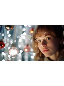 Intra Συλλεκτικό Ξύλινο Παζλ Plywood  4mm - Έντονο βλέμμα μιας νεαρής γυναίκας που περιβάλλεται από πολύχρωμα στολίδια Σε Ξύλινο Κουτί - Διαστάσεις Puzzle: 10x10 cm – 25 κομμάτια