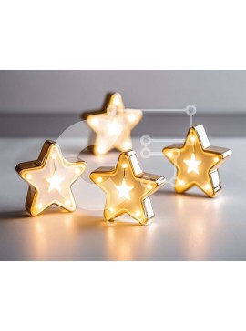 Intra Συλλεκτικό Ξύλινο Παζλ Plywood  4mm - Χρυσά φώτα αστέρι σε λευκή επιφάνεια Σε Ξύλινο Κουτί - Διαστάσεις Puzzle: 10x10 cm – 25 κομμάτια