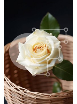 Σετ των 2 Intra Συλλεκτικό Ξύλινο Παζλ Plywood  4mm - Μονό λευκό τριαντάφυλλο σε ψάθινο καλάθι Σε Ξύλινο Κουτί - Διαστάσεις: 10x10 cm – 25 κομμάτια