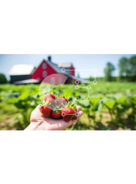 Σετ των 2 Intra Συλλεκτικό Ξύλινο Παζλ Plywood  4mm - Χέρι που κρατά τις φρέσκες φράουλες μπροστά από μια κόκκινη σιταποθήκη Σε Ξύλινο Κουτί - Διαστάσεις: 10x10 cm – 25 κομμάτια