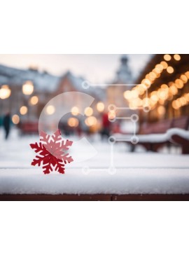 Intra Συλλεκτικό Ξύλινο Παζλ Plywood  4mm - Κόκκινη νιφάδα χιονιού στο χιόνι με εορταστικά φώτα Σε Ξύλινο Κουτί - Διαστάσεις Puzzle: 10x10 cm – 25 κομμάτια