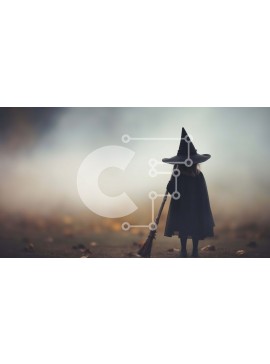 Intra Συλλεκτικό Ξύλινο Παζλ Plywood  4mm - Νεαρό κορίτσι με κοστούμι μάγισσας σε ένα μυστηριώδες περιβάλλον Σε Ξύλινο Κουτί - Διαστάσεις Puzzle: 10x10 cm – 25 κομμάτια