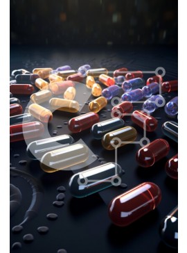 Intra Συλλεκτικό Ξύλινο Παζλ Plywood  4mm - Πολύχρωμα χάπια και κάψουλες σε σκοτεινή επιφάνεια Σε Ξύλινο Κουτί - Διαστάσεις Puzzle: 10x10 cm – 25 κομμάτια