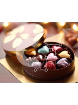 Intra Συλλεκτικό Ξύλινο Παζλ Plywood  4mm - Κουτί σοκολάτας σε σχήμα καρδιάς γεμάτη καραμέλες Σε Ξύλινο Κουτί - Διαστάσεις Puzzle: 10x10 cm – 25 κομμάτια