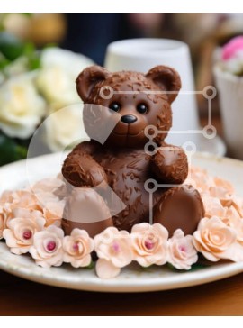 Σετ των 2 Intra Συλλεκτικό Ξύλινο Παζλ Plywood  4mm - Σοκολατένιο αρκουδάκι και ροζ τριαντάφυλλα στο πιάτο Σε Ξύλινο Κουτί - Διαστάσεις: 10x10 cm – 25 κομμάτια