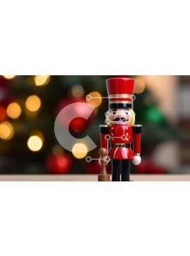 Intra Συλλεκτικό Ξύλινο Παζλ Plywood  4mm - Ειδώλιο Καρυοθραύστη μπροστά από το διακοσμητικό χριστουγεννιάτικο δέντρο Σε Ξύλινο Κουτί - Διαστάσεις Puzzle: 10x10 cm – 25 κομμάτια