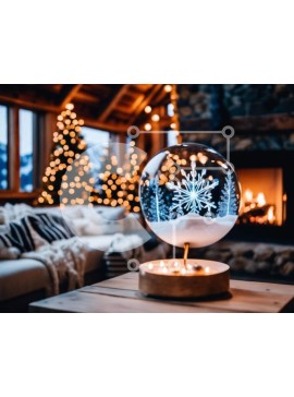 Intra Συλλεκτικό Ξύλινο Παζλ Plywood  4mm - Διακόσμηση μπάλας με γυάλινη νιφάδα χιονιού σε ξύλινο τραπέζι Σε Ξύλινο Κουτί - Διαστάσεις Puzzle: 10x10 cm – 25 κομμάτια