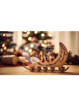 Intra Συλλεκτικό Ξύλινο Παζλ Plywood  4mm - Ξύλινο παιχνίδι έλκηθρο με φιγούρες σε διακοσμητικό χριστουγεννιάτικο δέντρο Σε Ξύλινο Κουτί - Διαστάσεις Puzzle: 10x10 cm – 25 κομμάτια