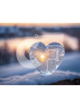 Intra Συλλεκτικό Ξύλινο Παζλ Plywood  4mm - Γυάλινο γλυπτό σε σχήμα καρδιάς στο χιόνι στο ηλιοβασίλεμα Σε Ξύλινο Κουτί - Διαστάσεις Puzzle: 10x10 cm – 25 κομμάτια