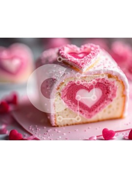 Σετ των 2 Intra Συλλεκτικό Ξύλινο Παζλ Plywood  4mm - Κέικ σε σχήμα καρδιάς με ροζ και λευκό πάγωμα Σε Ξύλινο Κουτί - Διαστάσεις: 10x10 cm – 25 κομμάτια