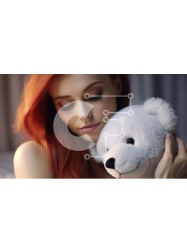 Intra Συλλεκτικό Ξύλινο Παζλ Plywood  4mm - Ευτυχισμένη στιγμή: Νεαρή γυναίκα με κόκκινα μαλλιά που κρατά ένα αρκουδάκι Σε Ξύλινο Κουτί - Διαστάσεις Puzzle: 10x10 cm – 25 κομμάτια