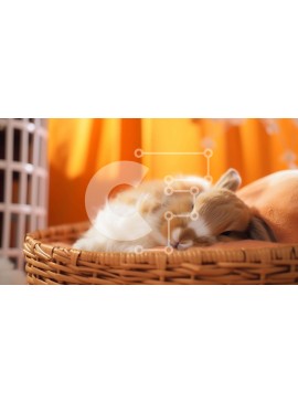 Σετ των 2 Intra Συλλεκτικό Ξύλινο Παζλ Plywood  4mm - Χαριτωμένο καφέ και λευκό λαγουδάκι που κοιμάται στο ανοιχτό καλάθι Σε Ξύλινο Κουτί - Διαστάσεις: 10x10 cm – 25 κομμάτια