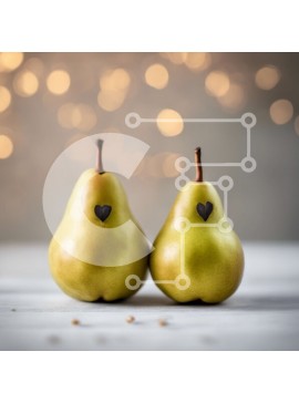 Σετ των 2 Intra Συλλεκτικό Ξύλινο Παζλ Plywood  4mm - Δύο πράσινα αχλάδια σε ξύλινο τραπέζι με εγκοπές σε σχήμα καρδιάς Σε Ξύλινο Κουτί - Διαστάσεις: 10x10 cm – 25 κομμάτια