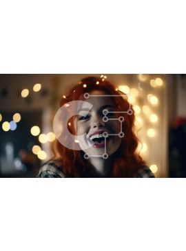 Intra Συλλεκτικό Ξύλινο Παζλ Plywood  4mm - Χαμογελαστή γυναίκα με κόκκινα μαλλιά και φώτα στο κεφάλι της Σε Ξύλινο Κουτί - Διαστάσεις Puzzle: 10x10 cm – 25 κομμάτια