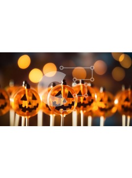 Intra Συλλεκτικό Ξύλινο Παζλ Plywood  4mm - Γλειφιτζούρια κολοκύθας αποκριών σε πορτοκαλί φόντο Σε Ξύλινο Κουτί - Διαστάσεις Puzzle: 10x10 cm – 25 κομμάτια