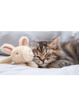 Intra Συλλεκτικό Ξύλινο Παζλ Plywood  4mm - Γατάκι και λαγουδάκι που κουκουλώνονται στο κρεβάτι Σε Ξύλινο Κουτί - Διαστάσεις: 10x10 cm – 25 κομμάτια