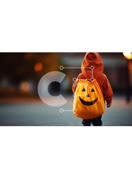 Intra Συλλεκτικό Ξύλινο Παζλ Plywood  4mm - Νεαρό αγόρι με πορτοκαλί κουκούλα που κουβαλάει τσάντα κολοκύθας για το Halloween Σε Ξύλινο Κουτί - Διαστάσεις Puzzle: 10x10 cm – 25 κομμάτια