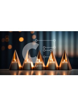 Intra Συλλεκτικό Ξύλινο Παζλ Plywood  4mm - Χρυσή Πυραμίδα από Κεριά με φόντο αστικό τοπίο Σε Ξύλινο Κουτί - Διαστάσεις Puzzle: 10x10 cm – 25 κομμάτια