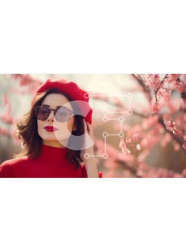 Σετ των 2 Intra Συλλεκτικό Ξύλινο Παζλ Plywood  4mm - Κομψή νεαρή γυναίκα που ποζάρει με άνθη κερασιάς Σε Ξύλινο Κουτί - Διαστάσεις: 10x10 cm – 25 κομμάτια