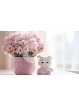 Intra Συλλεκτικό Ξύλινο Παζλ Plywood  4mm - Λευκό αρκουδάκι με ροζ λουλούδια σε βάζο Σε Ξύλινο Κουτί - Διαστάσεις: 10x10 cm – 25 κομμάτια