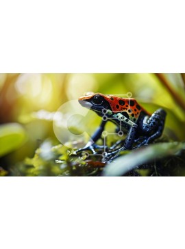 Intra Συλλεκτικό Ξύλινο Παζλ Plywood  4mm - Πολύχρωμος βάτραχος σε ποώδη πράσινο φόντο στο τροπικό δάσος του Αμαζονίου Σε Ξύλινο Κουτί - Διαστάσεις: 10x10 cm – 25 κομμάτια