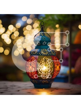 Intra Συλλεκτικό Ξύλινο Παζλ Plywood  4mm - Πολύχρωμο φανάρι στο τραπέζι εξωτερικού χώρου Σε Ξύλινο Κουτί - Διαστάσεις Puzzle: 10x10 cm – 25 κομμάτια