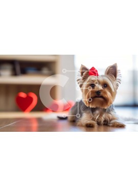 Σετ των 2 Intra Συλλεκτικό Ξύλινο Παζλ Plywood  4mm - Σκύλος Yorkshire Terrier με στολίδια για την ημέρα του Αγίου Βαλεντίνου Σε Ξύλινο Κουτί - Διαστάσεις: 10x10 cm – 25 κομμάτια
