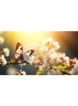 Intra Συλλεκτικό Ξύλινο Παζλ Plywood  4mm - Πεταλούδα σε κλαδί αμυγδαλιάς με λευκά άνθη Σε Ξύλινο Κουτί - Διαστάσεις: 10x10 cm – 25 κομμάτια