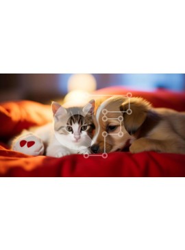 Σετ των 2 Intra Συλλεκτικό Ξύλινο Παζλ Plywood  4mm - Γάτα και σκύλος με κόκκινα ρούχα στριμωγμένα μαζί Σε Ξύλινο Κουτί - Διαστάσεις: 10x10 cm – 25 κομμάτια