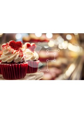 Σετ των 2 Intra Συλλεκτικό Ξύλινο Παζλ Plywood  4mm - Κόκκινα Cupcakes με Πάγωμα σε σχήμα καρδιάς και Πασπαλίσματα Σε Ξύλινο Κουτί - Διαστάσεις: 10x10 cm – 25 κομμάτια