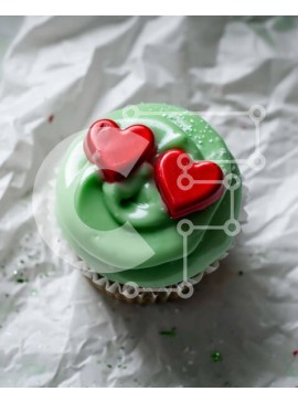 Σετ των 2 Intra Συλλεκτικό Ξύλινο Παζλ Plywood  4mm - Πράσινο cupcake με κόκκινες καρδιές Σε Ξύλινο Κουτί - Διαστάσεις: 10x10 cm – 25 κομμάτια