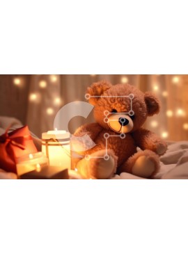 Intra Συλλεκτικό Ξύλινο Παζλ Plywood  4mm - Teddy Bear στο κρεβάτι με δώρα και κεριά Σε Ξύλινο Κουτί - Διαστάσεις Puzzle: 10x10 cm – 25 κομμάτια