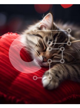 Σετ των 2 Intra Συλλεκτικό Ξύλινο Παζλ Plywood  4mm - Γάτα που κοιμάται σε πορτοκαλί και κόκκινο μαξιλάρι Σε Ξύλινο Κουτί - Διαστάσεις: 10x10 cm – 25 κομμάτια