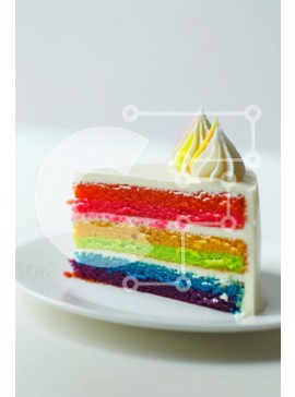 Σετ των 2 Intra Συλλεκτικό Ξύλινο Παζλ Plywood  4mm - Φέτα κέικ χρώματος ουράνιου τόξου σε λευκό πιάτο Σε Ξύλινο Κουτί - Διαστάσεις: 10x10 cm – 25 κομμάτια