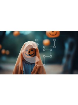 Intra Συλλεκτικό Ξύλινο Παζλ Plywood  4mm - Άτομο που γιορτάζει το Halloween στο δάσος με κρεμαστές κολοκύθες Σε Ξύλινο Κουτί - Διαστάσεις Puzzle: 10x10 cm – 25 κομμάτια