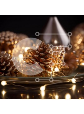 Intra Συλλεκτικό Ξύλινο Παζλ Plywood  4mm - Χρυσά κουκουνάρια σε τραπέζι με φώτα χορδών Σε Ξύλινο Κουτί - Διαστάσεις Puzzle: 10x10 cm – 25 κομμάτια