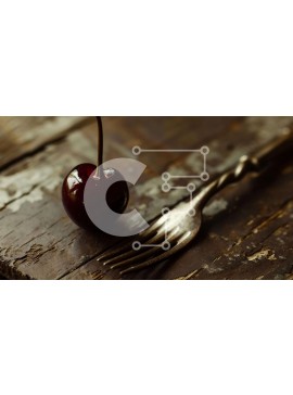 Σετ των 2 Intra Συλλεκτικό Ξύλινο Παζλ Plywood  4mm - Πιρούνι και κεράσι σε ξύλινο τραπέζι Σε Ξύλινο Κουτί - Διαστάσεις: 10x10 cm – 25 κομμάτια