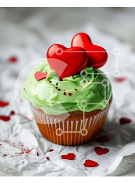 Σετ των 2 Intra Συλλεκτικό Ξύλινο Παζλ Plywood  4mm - Cupcake με Green Frosting και Κόκκινες Καρδιές Σε Ξύλινο Κουτί - Διαστάσεις: 10x10 cm – 25 κομμάτια