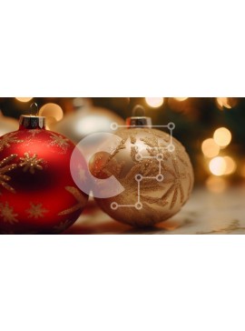 Intra Συλλεκτικό Ξύλινο Παζλ Plywood  4mm - Χρυσά και κόκκινα στολίδια σε ένα τραπέζι με πολύχρωμα φώτα Σε Ξύλινο Κουτί - Διαστάσεις: 10x10 cm – 25 κομμάτια